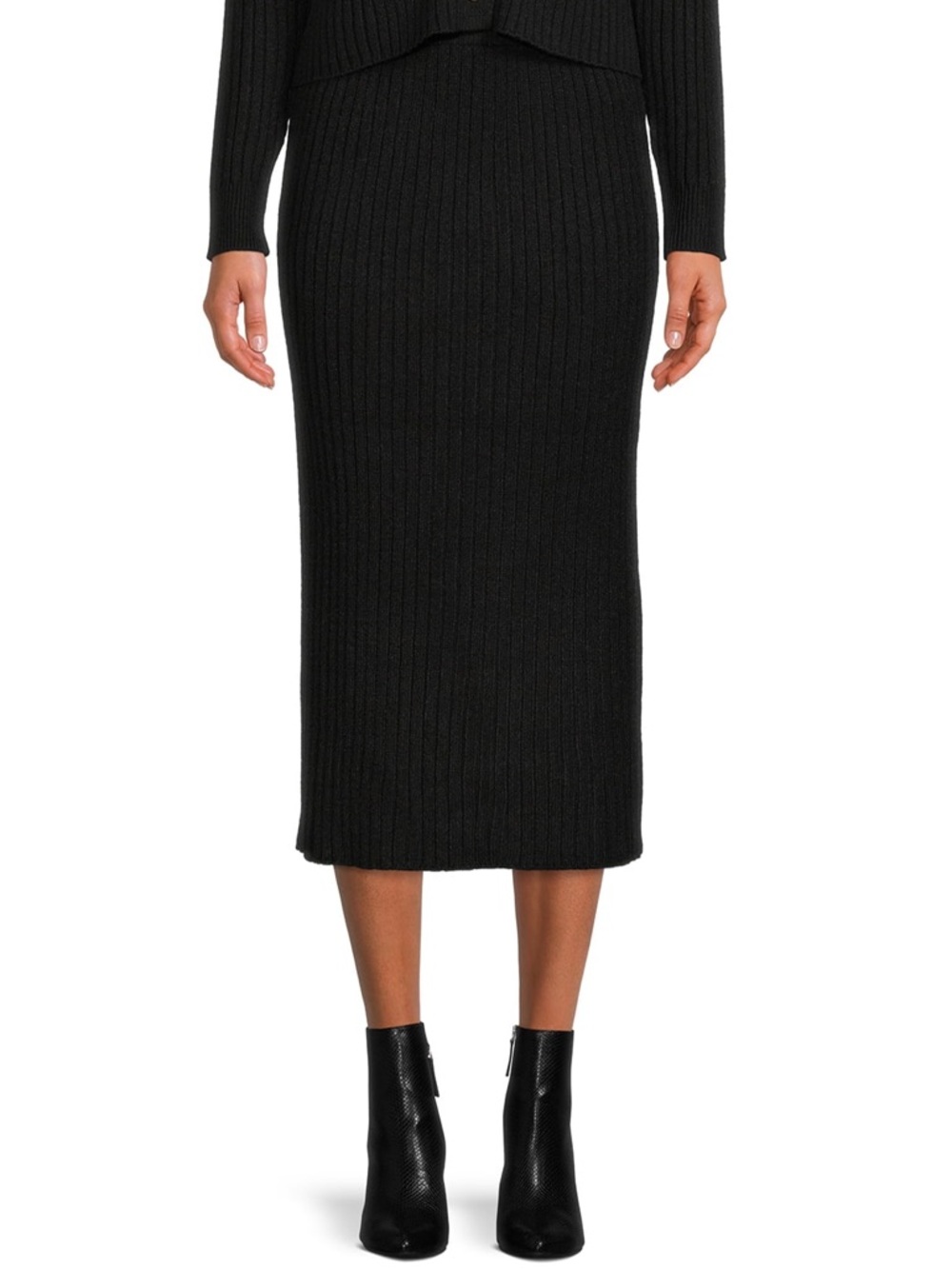 Time & Tru Black Ribbed Knit Maxi Skirt Stretch Elastic Waist - Size XXXL (22)